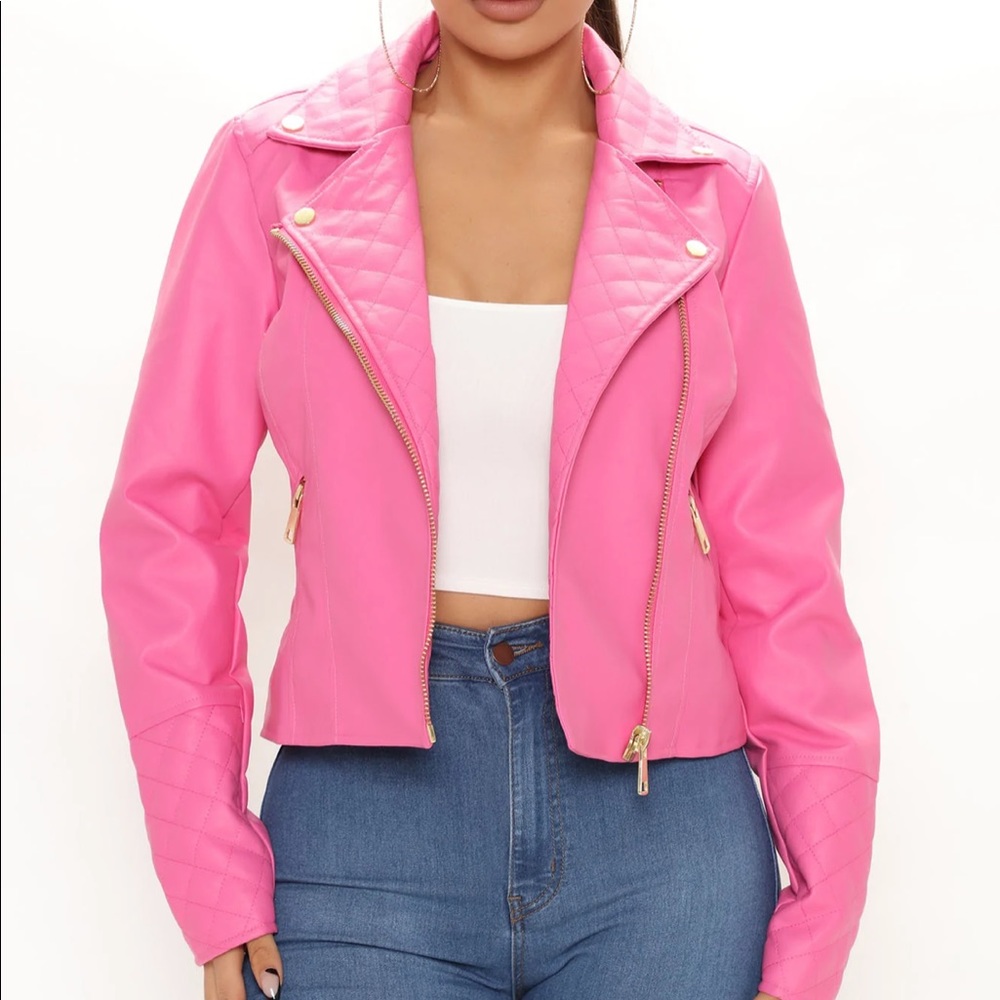 NWT - Out For A Ride Vegan Leather Moto Jacket - Pink/Pink